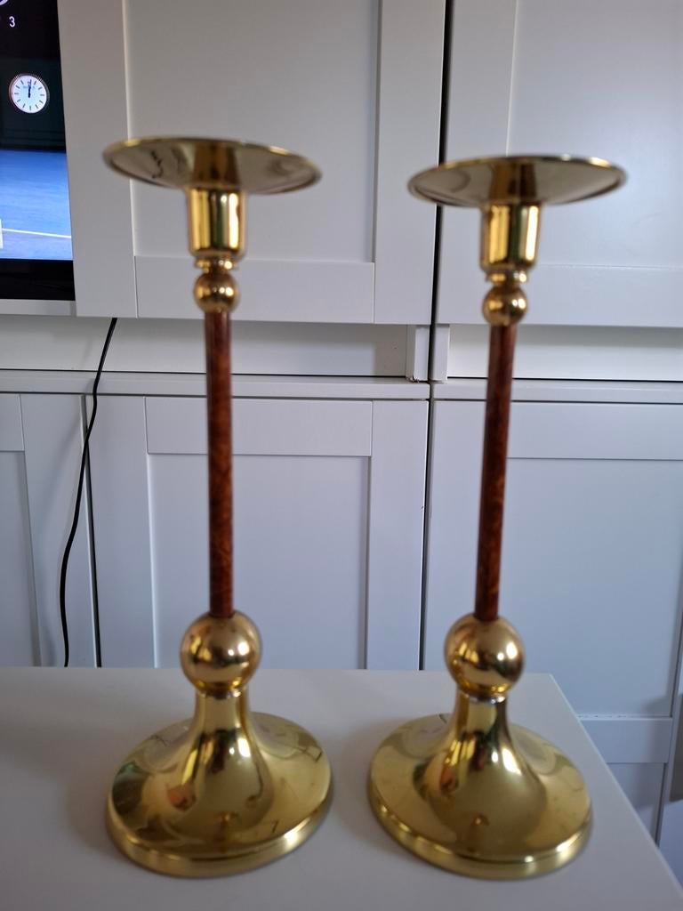 Antieke Messing Kandelaars - Set van 2, Ophalen of Verzenden, Koper of Brons