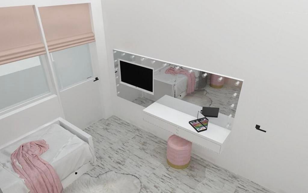 235 cm Design kaptafel spiegel/tv meubel/tv nis hollywood, Huis en Inrichting, Tafels | Kaptafels, Zo goed als nieuw, 200 cm of meer