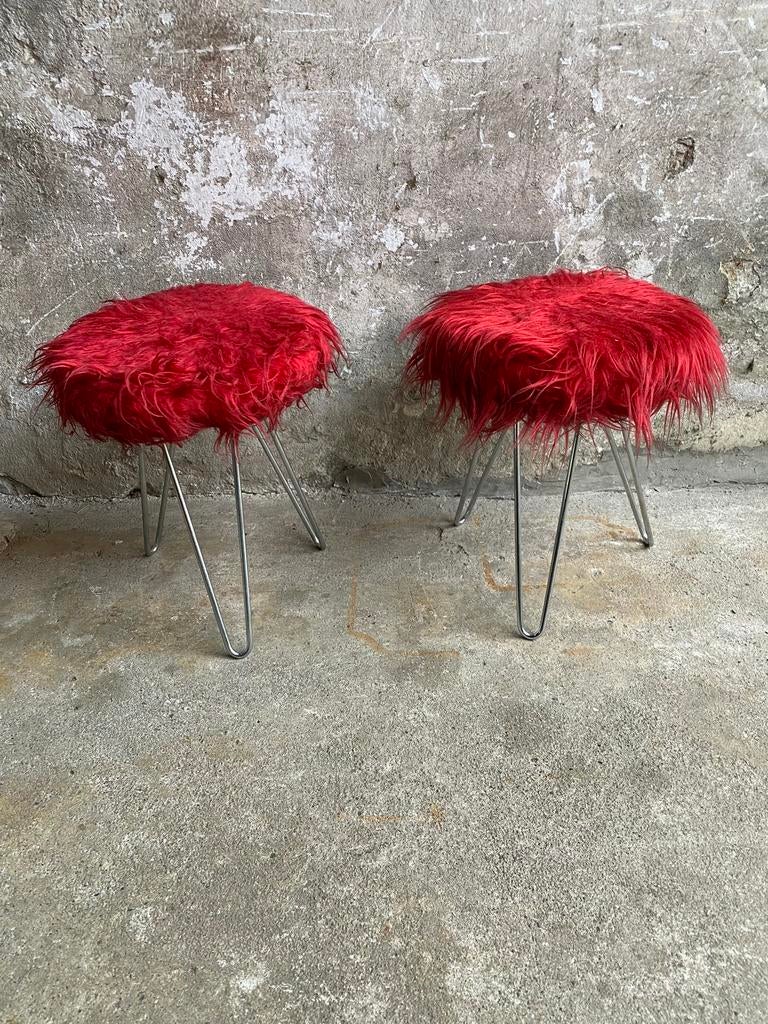 Fluffy 60s stool / hairpin kruk , 2 in voorraad, Gebruikt, Staal, Onbekend, Ophalen of Verzenden