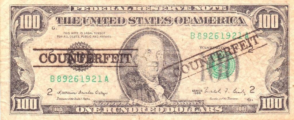 UNITED  STATES OF AMERICA   100 DOLLAR  COUNTERFENT  VALS, Ophalen of Verzenden, Overige landen