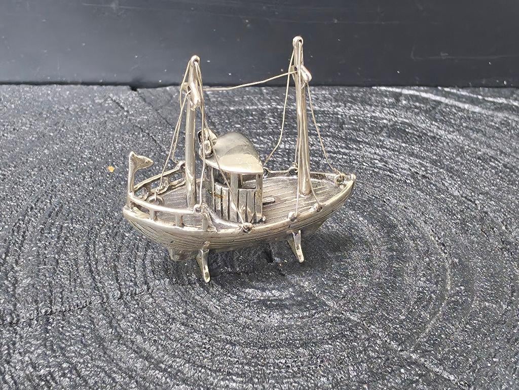 Zilveren miniatuur boot/kotter, Verzenden, Zilver