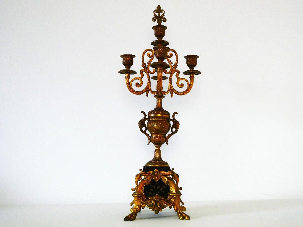 5 Armige barok kandelaar goudverguld met kaarsendover, Antiek en Kunst, Ophalen of Verzenden, Koper of Brons