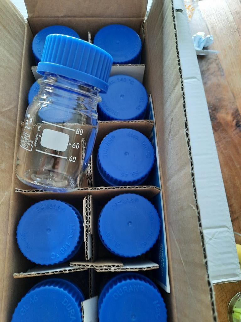10x 100 ml Schott Duran laboratoriumflesjes, Ophalen, Nieuw