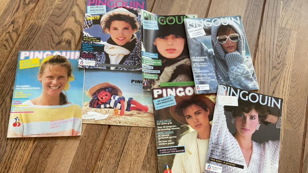 6x pinguin breipatronen breien magazines 80/90s, Boeken, Ophalen of Verzenden, Zo goed als nieuw, Damesbladen