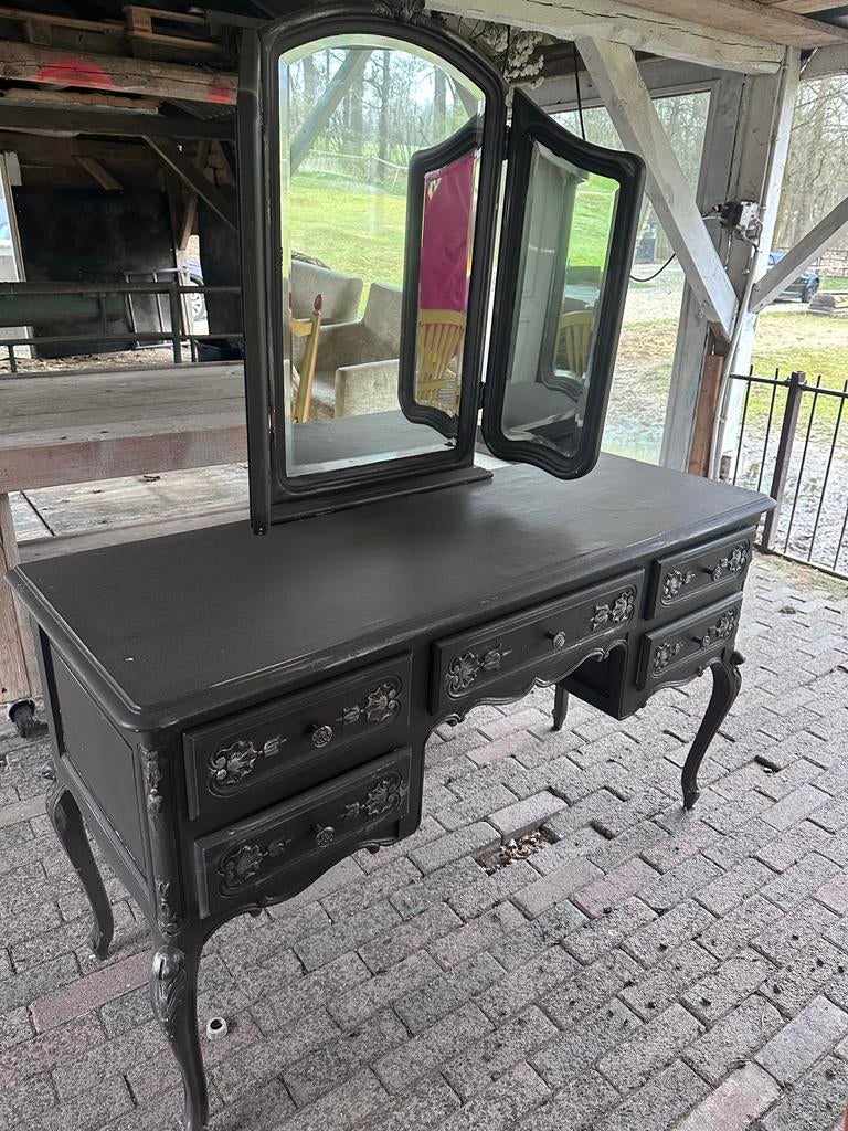 Antieke Kaptafel met Drie Spiegels, Ophalen, Gebruikt, 100 tot 150 cm, 50 tot 100 cm