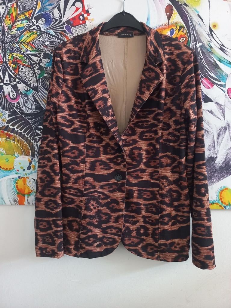 Angelle Milan travelstof blazer panterprint XL, Maat 46/48 (XL) of groter, Ophalen of Verzenden, Zo goed als nieuw, Bruin
