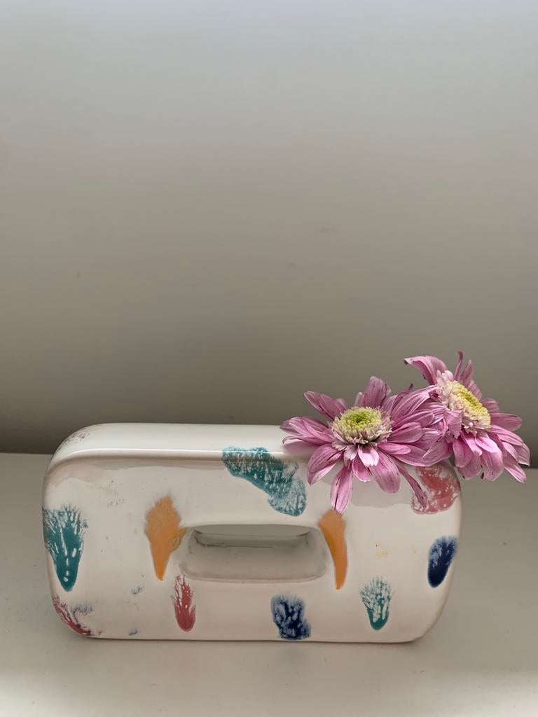 Blokvaasje jaren ‘70, gekleurd keramiek aardewerk, Antiek en Kunst, Verzenden