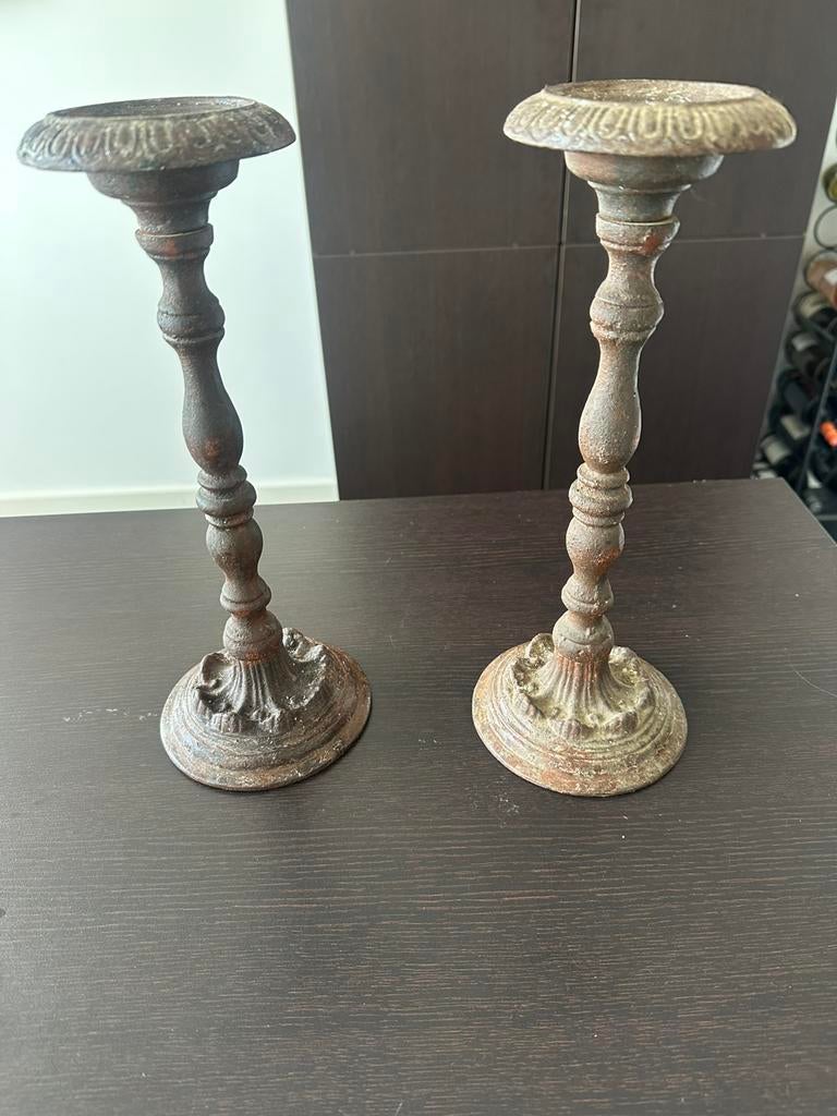 Brocante gietijzeren kandelaars, Ophalen of Verzenden, Overige materialen