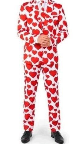 Suitmeister pak wit met hartjes - XL (2 stuks beschikbaar), Wit, Maat 56/58 (XL), Ophalen of Verzenden, Zo goed als nieuw