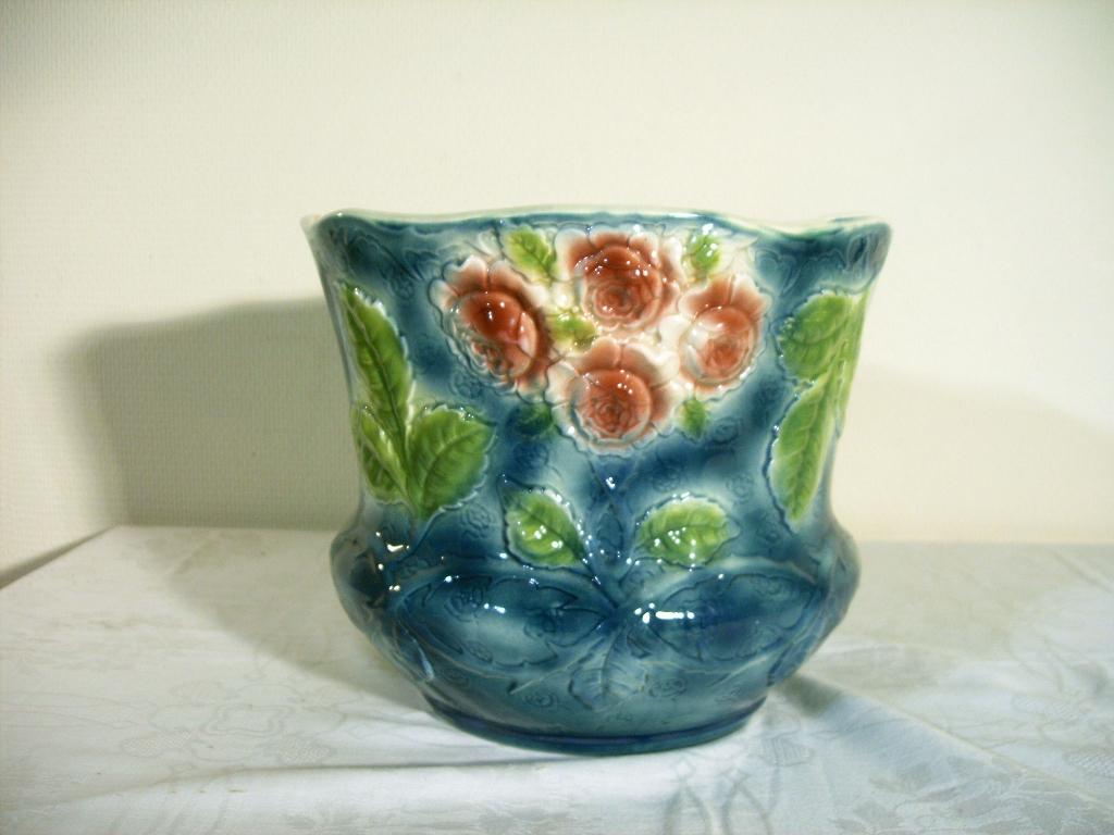 Franse ronde Barbotine cache-pot., Ophalen of Verzenden