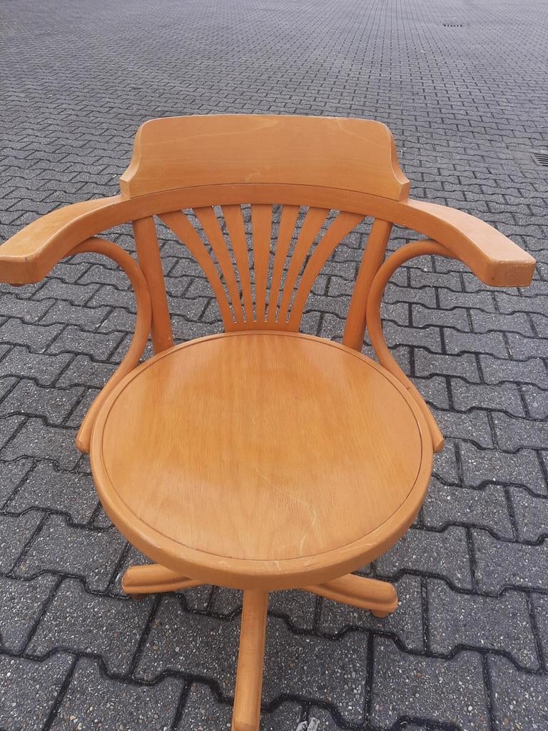 Houten bureaustoel met armleuningen, Gebruikt, Bruin, Vintage, Ophalen of Verzenden