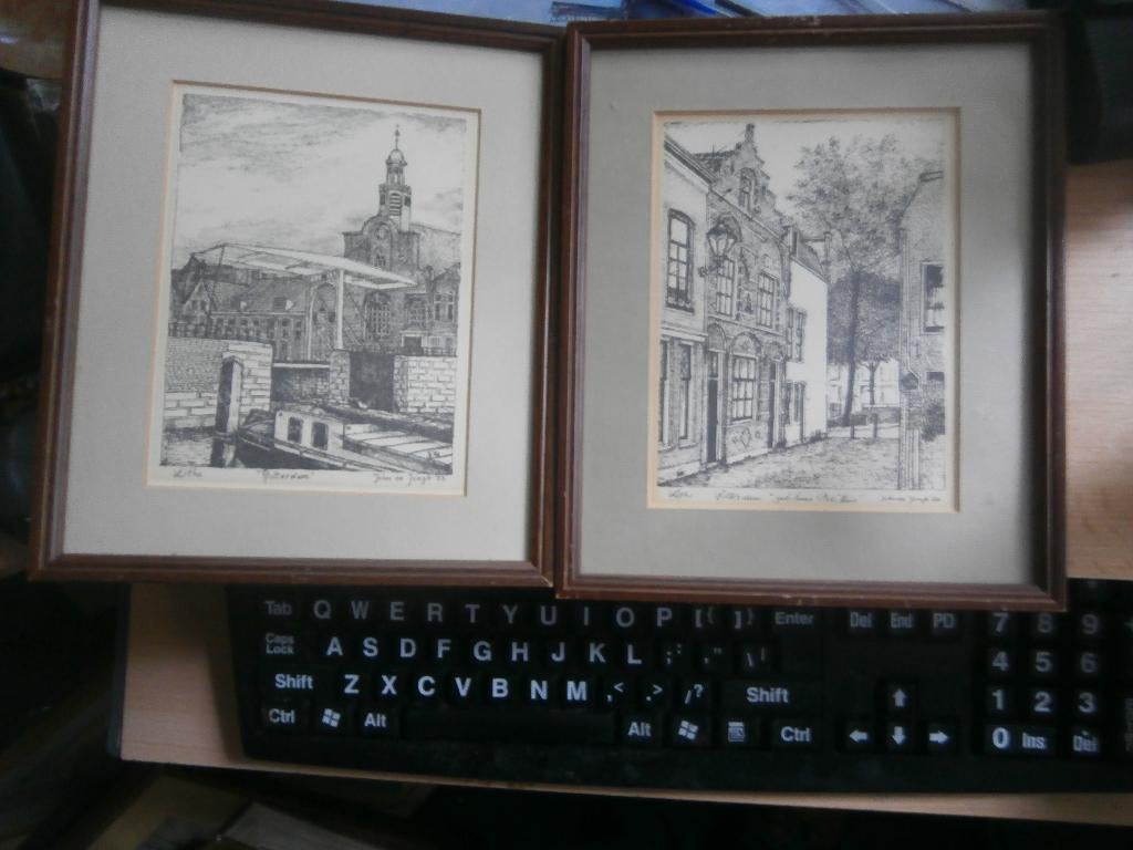 JOHN de Jongh, 2 Lithos van Delfshaven in Lijstjes, Antiek en Kunst, Ophalen of Verzenden