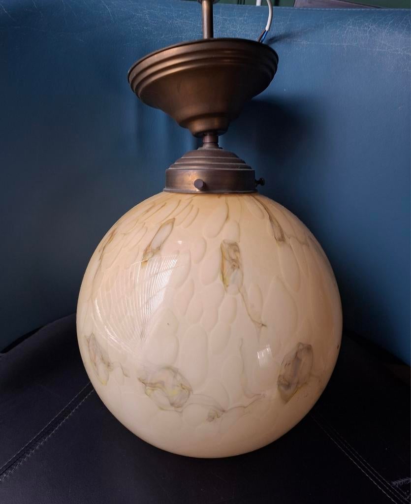 Art Deco Hanglamp/Wandlamp - Marmer Glas, Huis en Inrichting, Lampen | Plafondlampen, Ophalen of Verzenden, Gebruikt, Glas, Art Deco