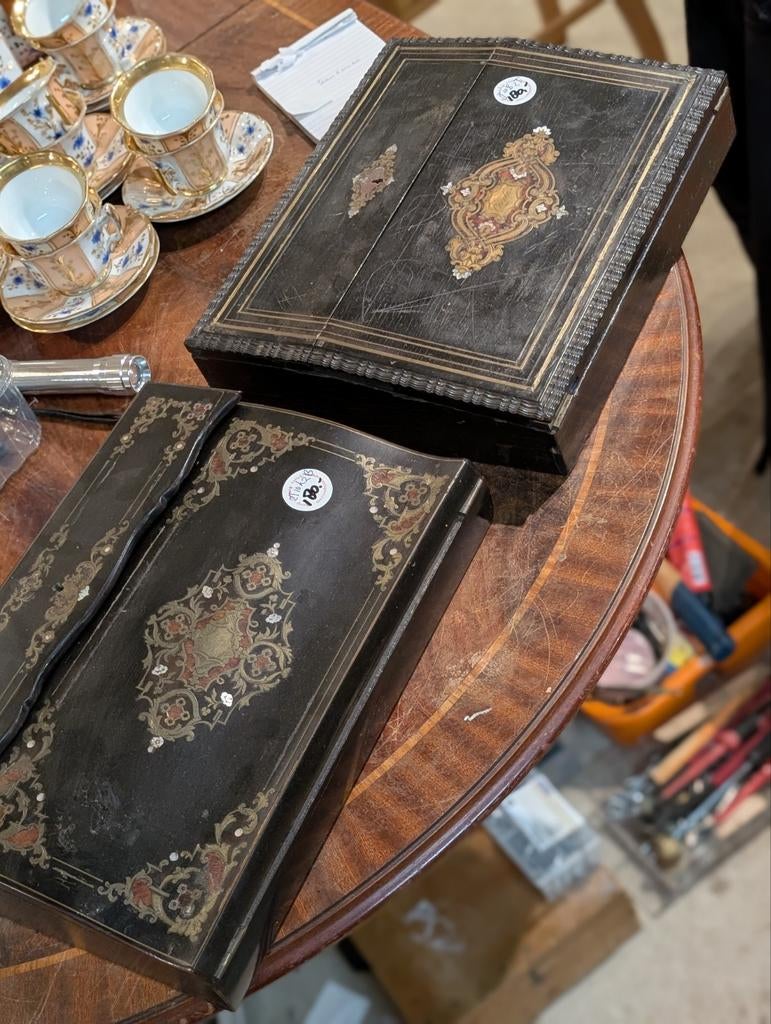 Antieke schrijf doos 2 stuks. Samen €300.  Boulle inlegwerk, Ophalen