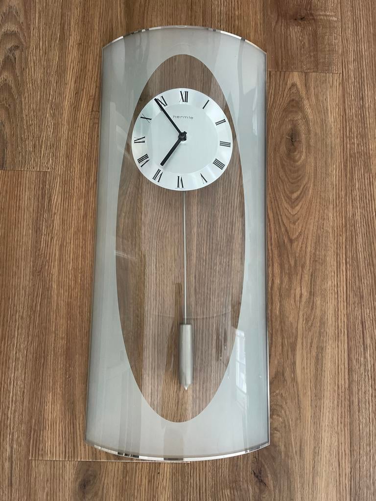 Glazen Hermle Pendule Wandklok - 60x30cm, Ophalen, Gebruikt, Analoog, Wandklok