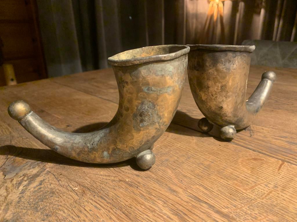 Vintage Bloempotjes - Set van 2, Tuin en Terras, Bloempotten, Gebruikt, Binnen, Ophalen of Verzenden, Metaal