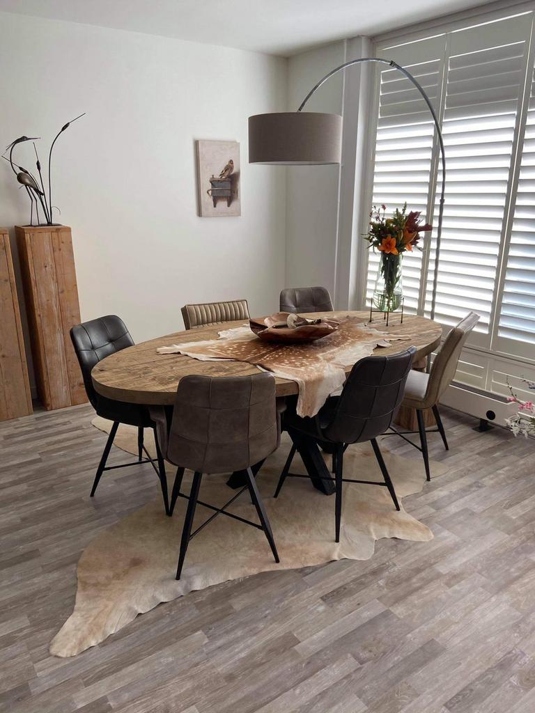 Ovaal eettafels 200x95 cm van gebeitst steigerhout., Ovaal, Nieuw, 200 cm of meer, 50 tot 100 cm