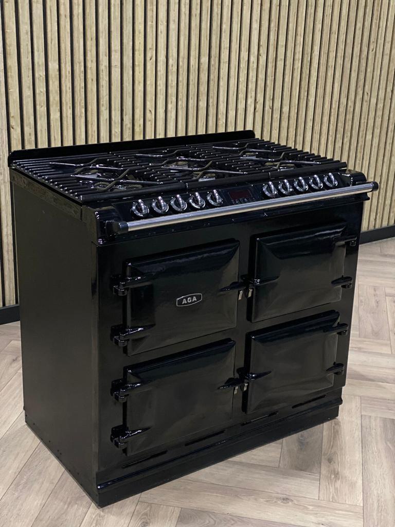 Prachtig Fornuis AGA Six Four Zwart 4 Ovens!, Ophalen of Verzenden, Grill, Gas, 5 kookzones of meer