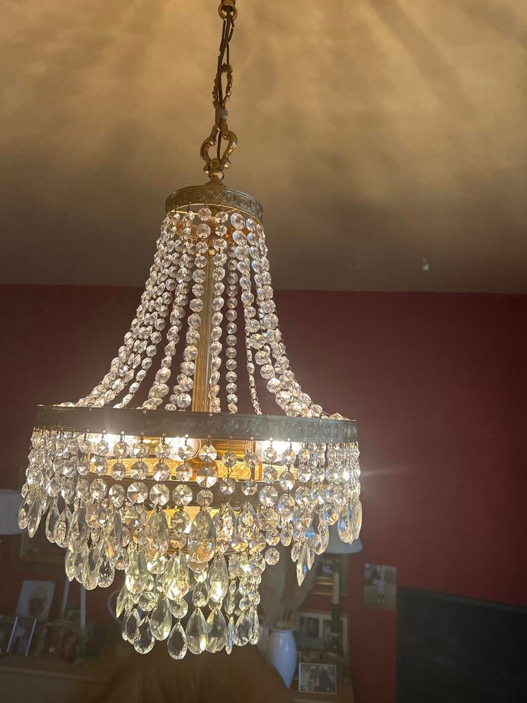 Antieke (Hollywood Regency) Kroonluchter, Huis en Inrichting, Ophalen of Verzenden, Gebruikt, Glas