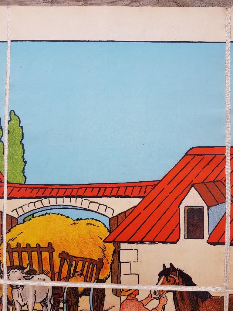 De boerderij oude schoolplaat uit Frankrijk litho op canvas., Antiek en Kunst, Ophalen of Verzenden