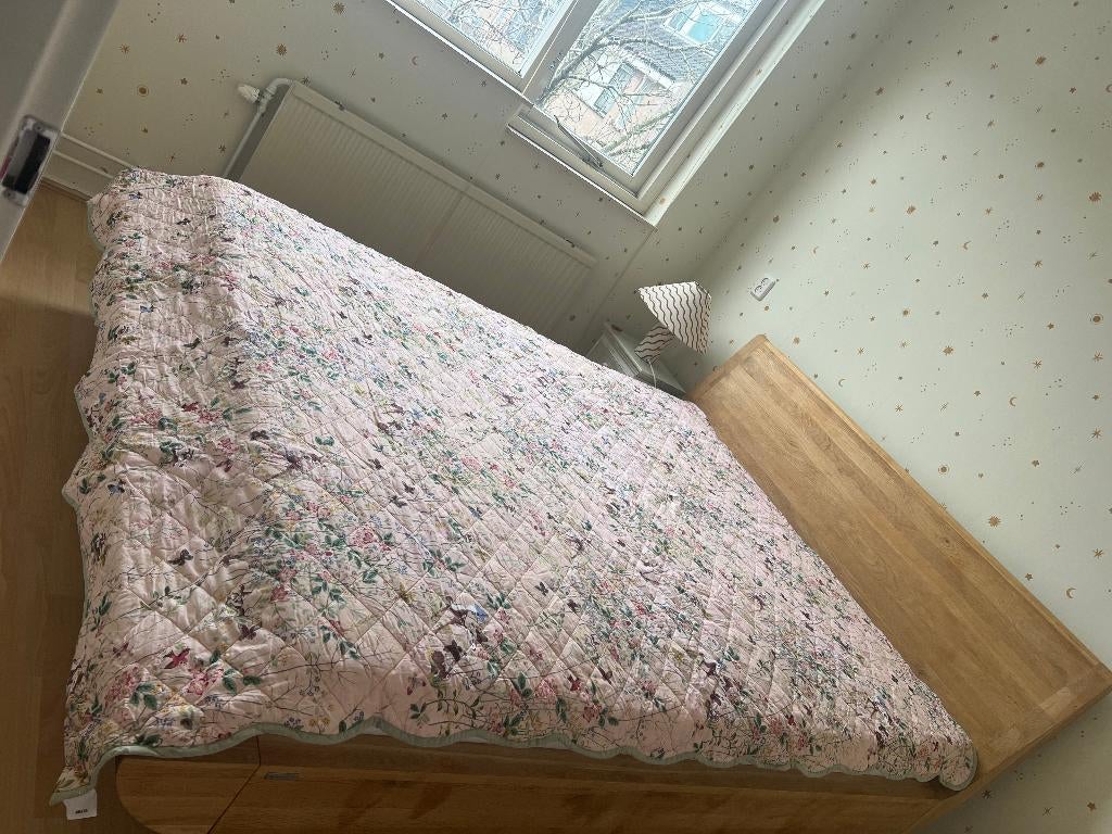 Bed 160x200 Goossens Massief Eikenhout, Huis en Inrichting, Slaapkamer | Bedden, Ophalen, Modern design, Gebruikt, Overige kleuren