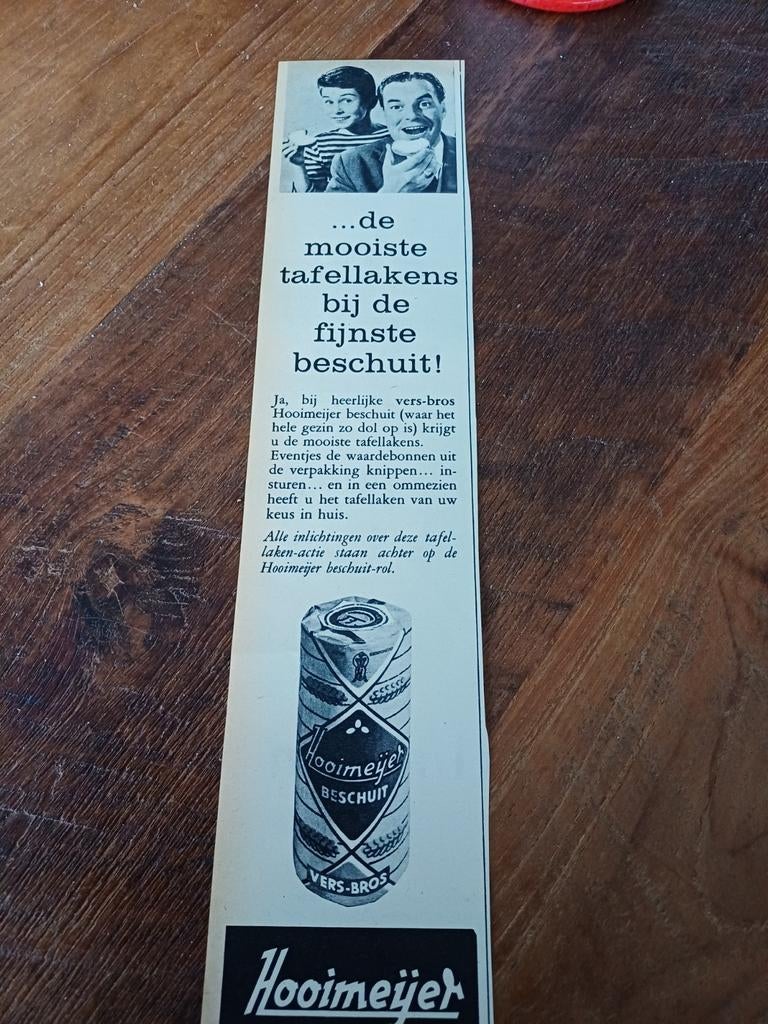 Advertentie van Hooimeijer beschuit tafellakens 1960, Ophalen of Verzenden, Zo goed als nieuw, Overige typen