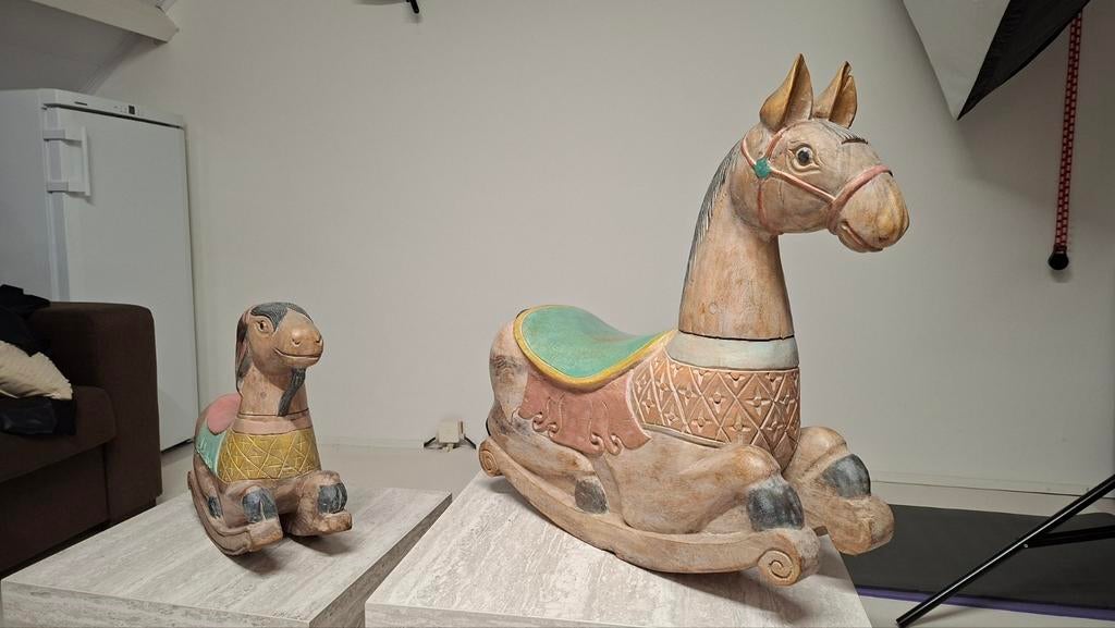 Houten hobbelpaard en -geit, Antiek en Kunst, Antiek | Speelgoed, Ophalen