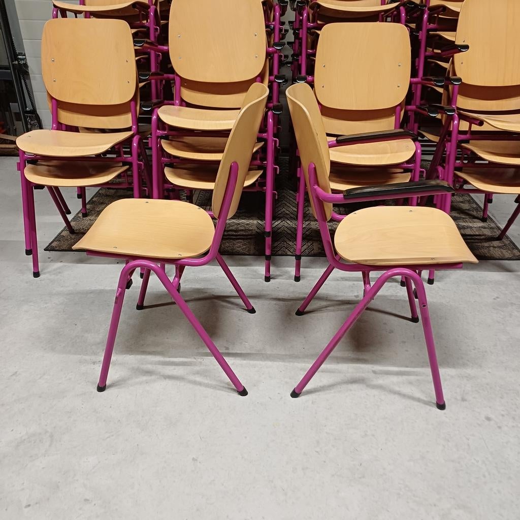 60 x vintage design stoelen partij school kerk stoelen roze, Huis en Inrichting, Ophalen