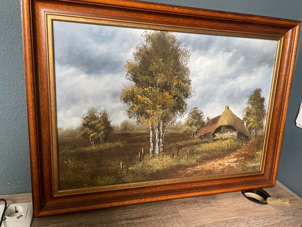 Schilderij olieverf op doek boerenlandschap - Van Heemskerk, Antiek en Kunst, Kunst | Schilderijen | Klassiek, Ophalen