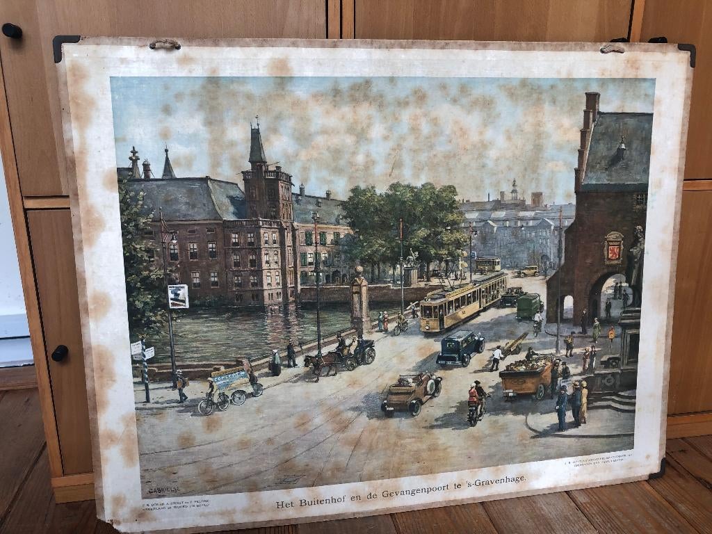 schoolplaat "Het buitenhof en de gevangenpoort te ..., Ophalen of Verzenden, Geschiedenis