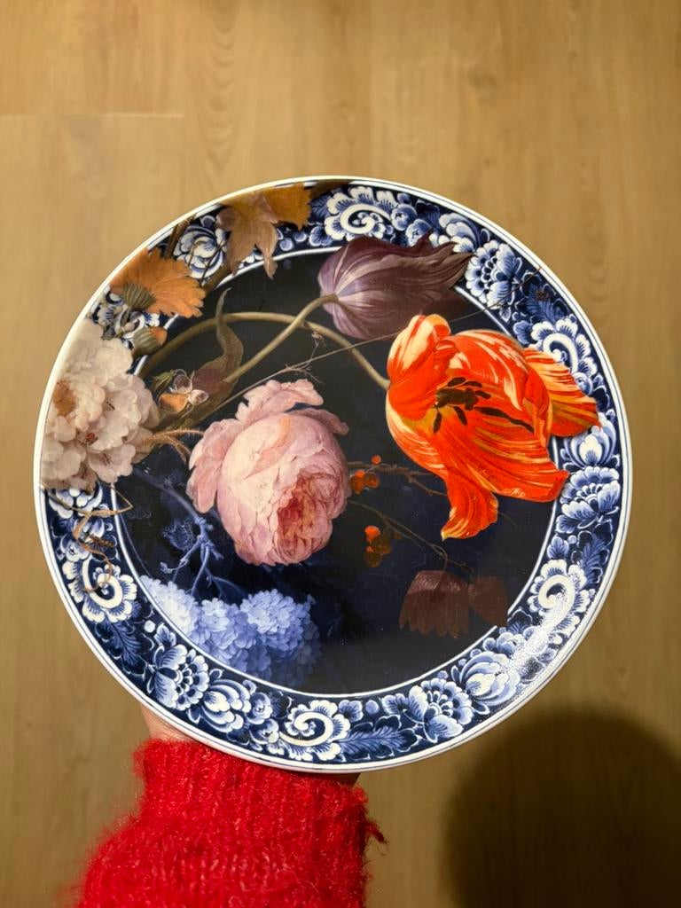Heinen delfts blauw bord met bloemen, Ophalen of Verzenden