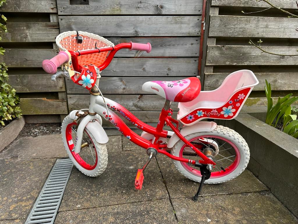 Kinderfiets Lovely 12 inch met zijwieltjes en zitje, Fietsen en Brommers, Ophalen, Gebruikt, Minder dan 16 inch, Zijwieltjes