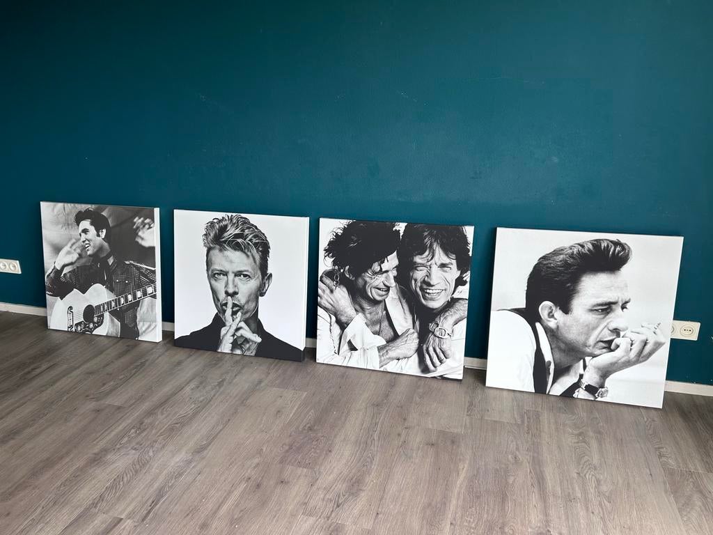 Canvassen Elvis, David Bowie, Rolling Stones, Johnny Cash, Huis en Inrichting, Woonaccessoires | Schilderijen, Tekeningen en Foto's