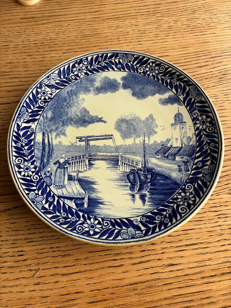 Vintage Delfts Blauw Wandbord - Hollands Landschap, Ophalen