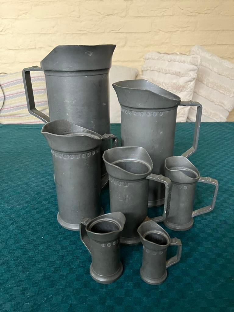 Set van 7 antieke maatbekers - ca 1920, Antiek en Kunst, Verzenden