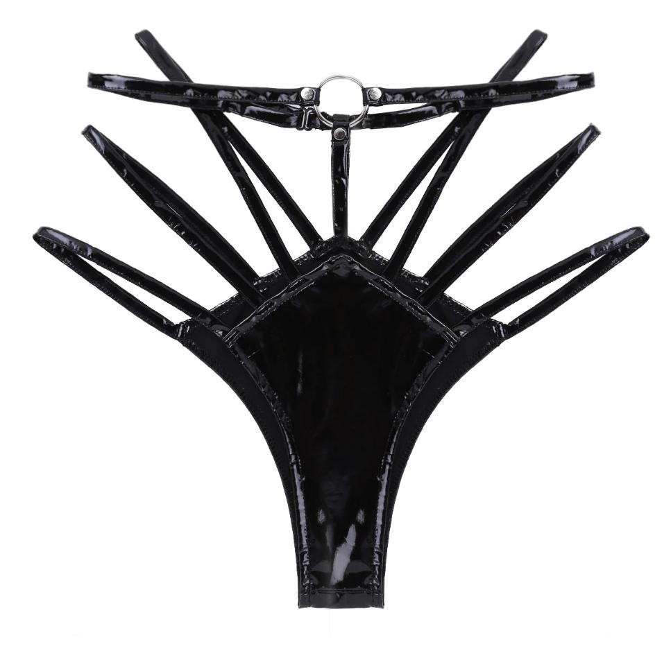 Wetlook dames string touwen high cut zwarte leren vrouwen, Verzenden, Zwart, String