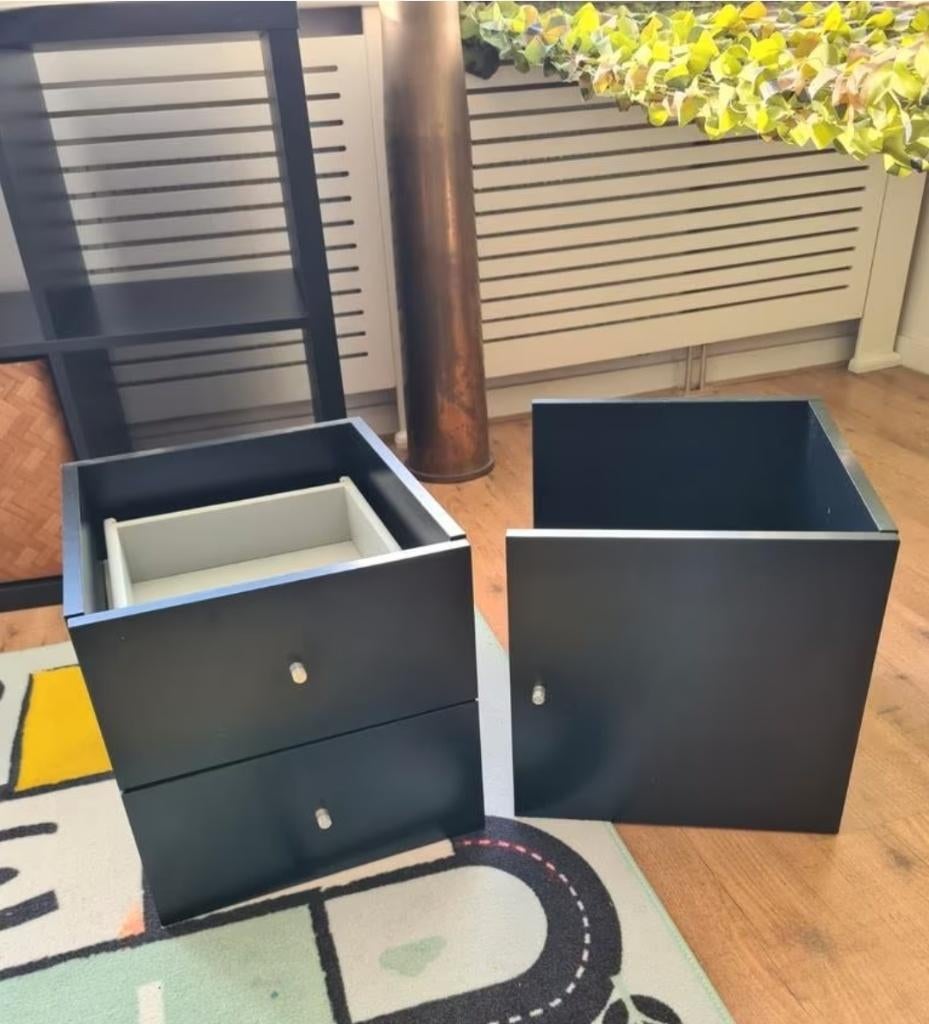 18x DEUREN inc. Inzetten Kallax Ikea zwart, Ophalen, Zo goed als nieuw, Vierkant, Hout