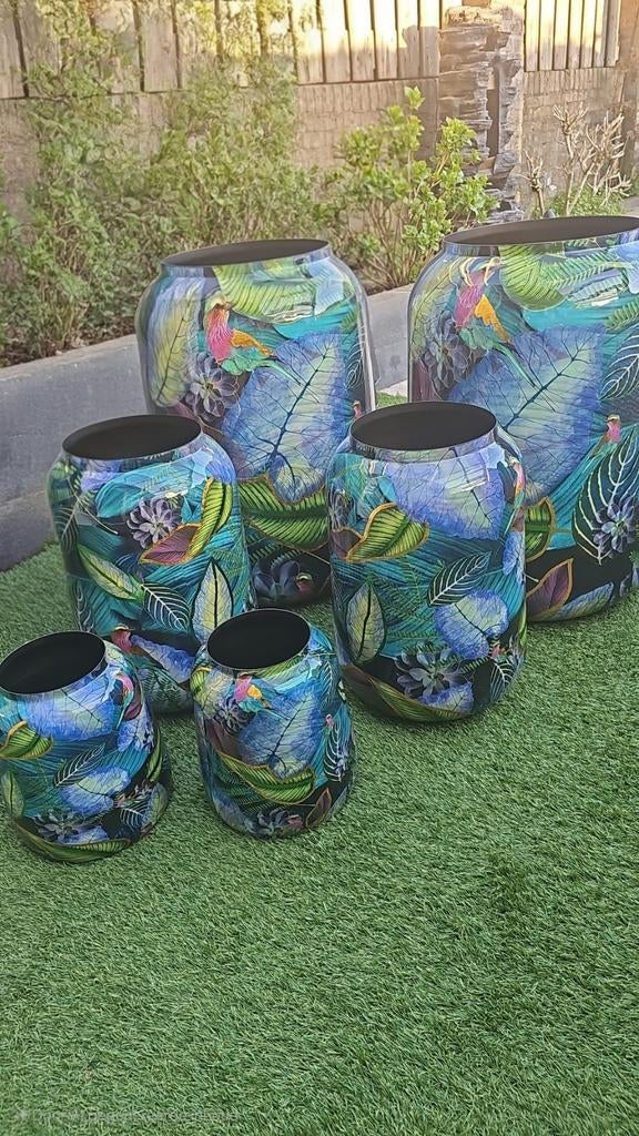 Set van 3 Zapotillo metalen vazen voor binnen of buiten, Huis en Inrichting, Woonaccessoires | Vazen, Ophalen, Overige materialen