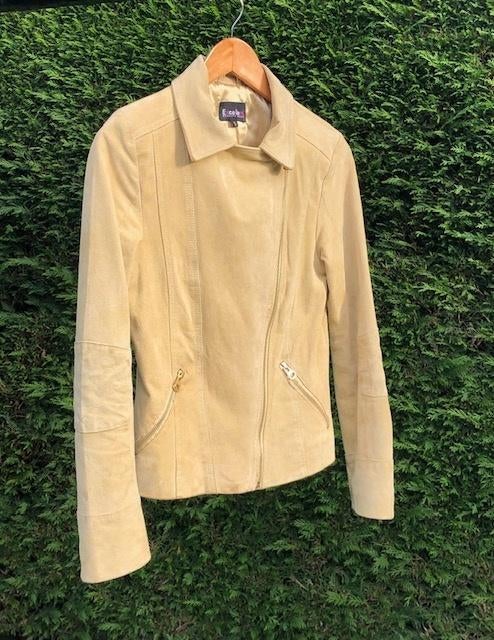 Te koop: Leren suède dames jas, Beige, Ophalen of Verzenden, Jasje, Maat 36 (S)