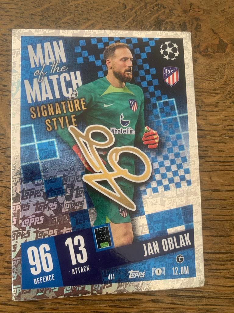 Match Attax kaart Jan Oblak met handtekening, Verzamelen, Sportartikelen en Voetbal, Zo goed als nieuw, Spelerskaart, Buitenlandse clubs