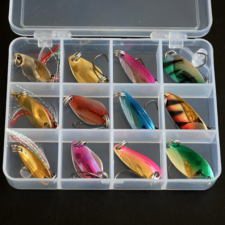 12 Blinkers Met Veer Lures Aas Blinker Forel Vissen Haakjes, Verzenden, Nieuw, Kunstaas