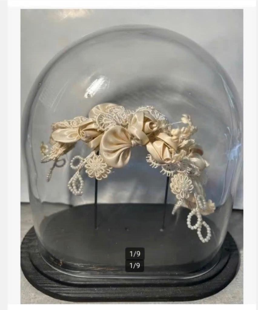 Antieke Bruidskroon in ovale stolp met onderbord Vaste prijs, Antiek en Kunst, Ophalen of Verzenden