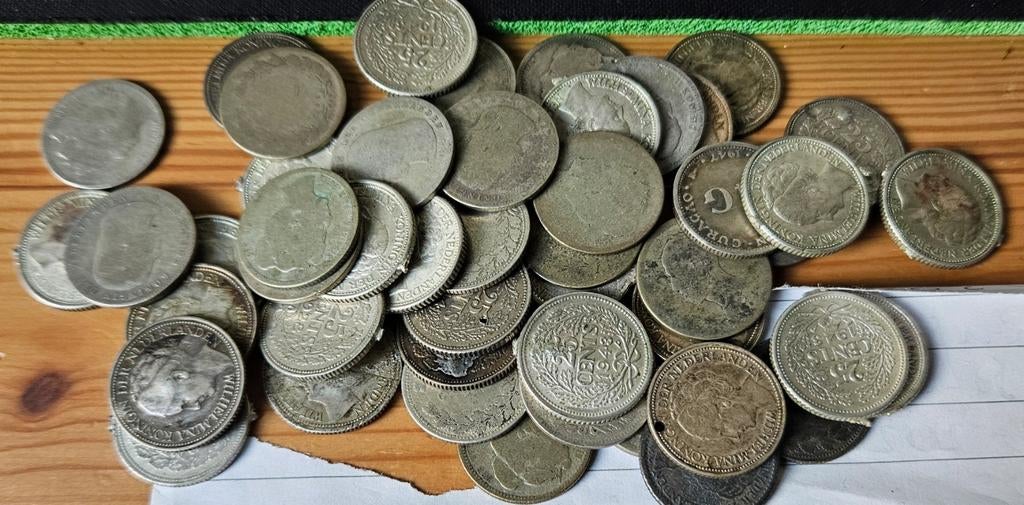 52x 25 cent wilhelmina nederland zilver, Zilver, 25 cent, Koningin Wilhelmina, Verzenden