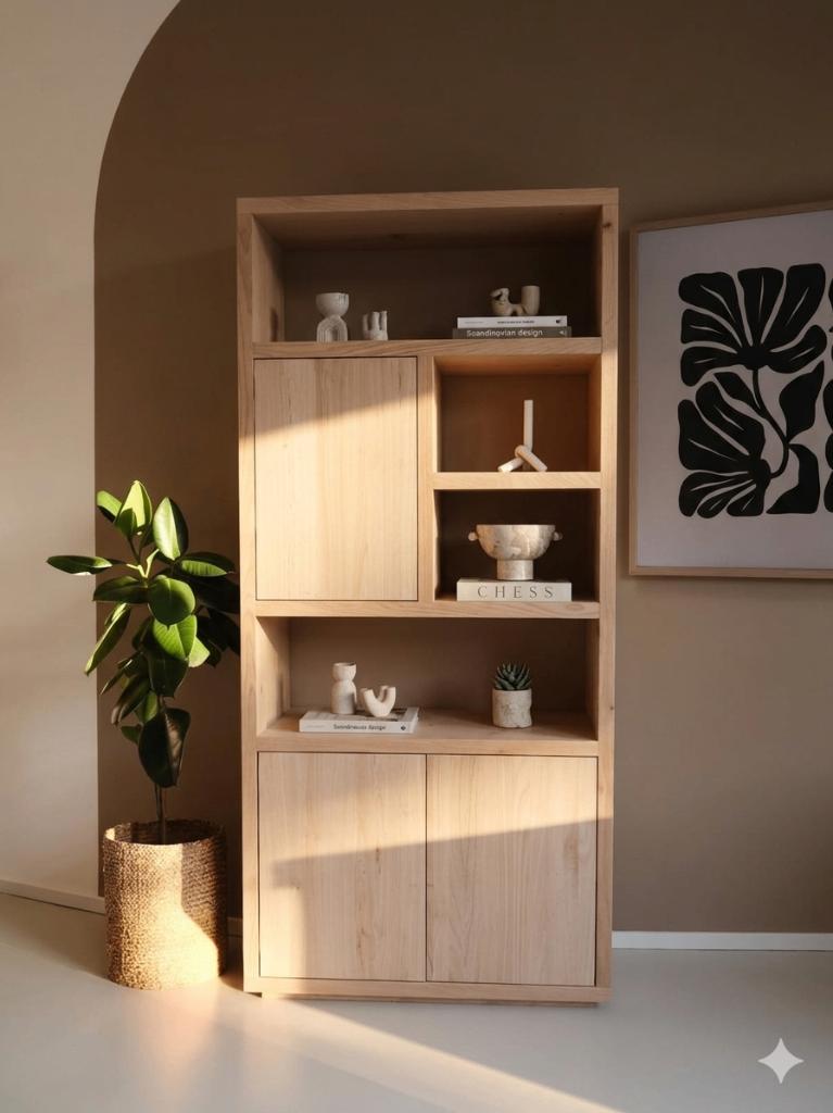 Massief eiken boekenkast - buffetkast, Huis en Inrichting, Met deur(en), Eikenhout, Nieuw, 150 tot 200 cm