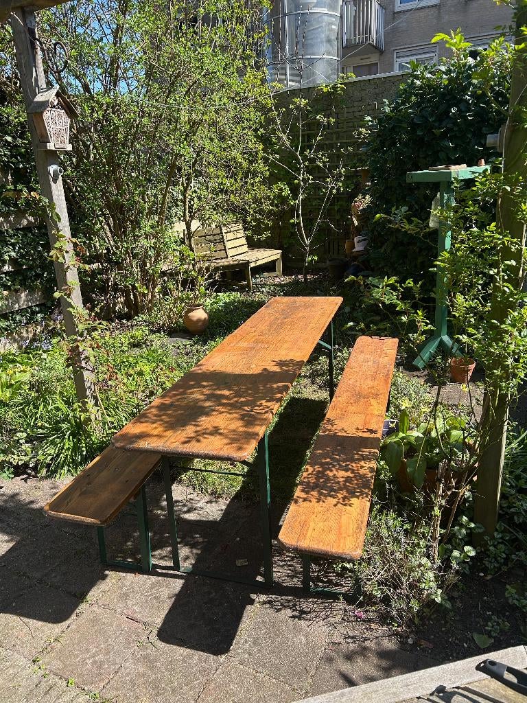 Biertafel + banken, Ophalen, Zo goed als nieuw, Inklapbaar, Rechthoekig