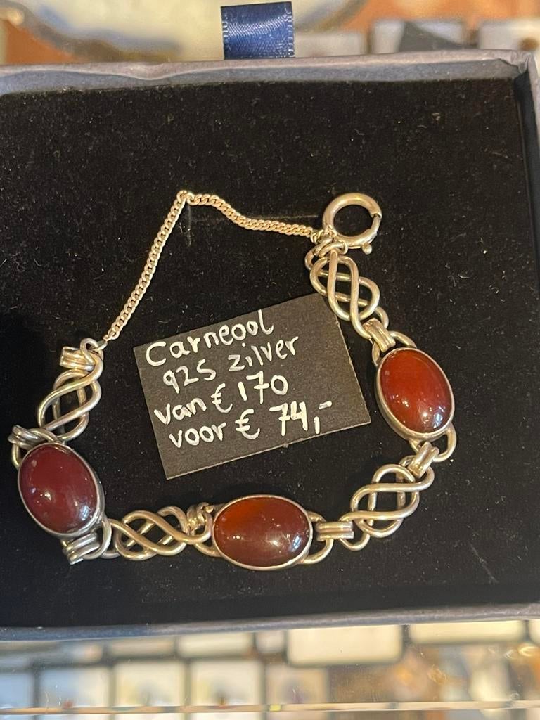 Zilveren armbandje carneool, Antiek en Kunst, Ophalen of Verzenden, Zilver