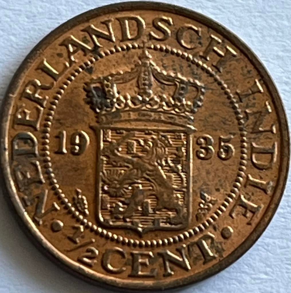 Nederlands-Indië halve cent 1935 topkwaliteit!, Ophalen of Verzenden, Koningin Wilhelmina, Overige waardes, Losse munt