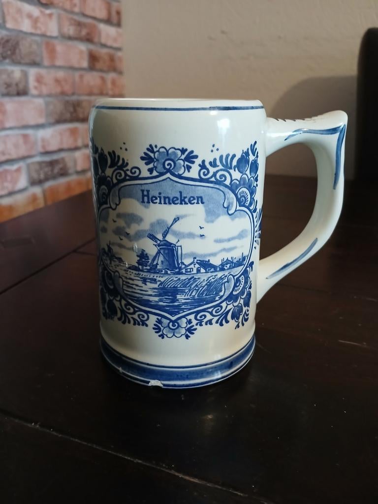 Vintage Heineken Delfts Blauw Bierpul met Hollands Tafereel, Ophalen of Verzenden