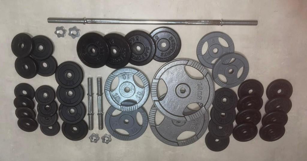 Complete halterset + dumbbells 30mm tot 33mm – 100kg+, Ophalen, Gebruikt, Benen, Overige typen