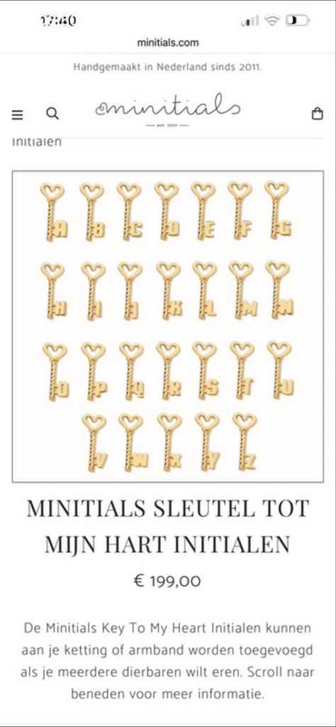 Minitials Key to My Heart Hanger 18k Goud met Certificaat, Overige merken, Ophalen of Verzenden, Zo goed als nieuw, 1 bedel